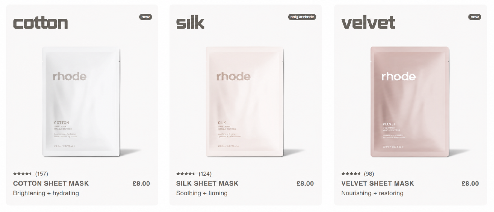 Cotton, Silk and Velvet individual ecommerce product listings